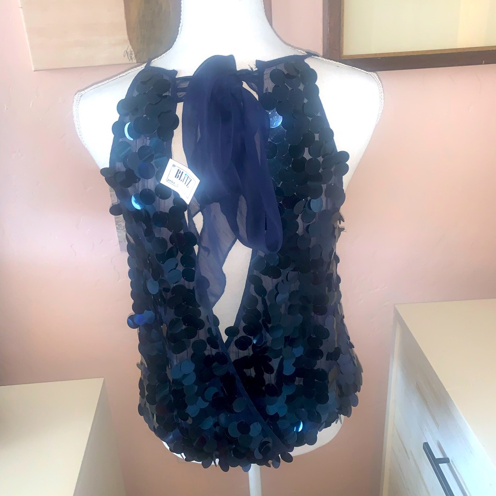 Tea/F navy embellished holiday topNWT $76 SZ small - Picture 3 of 10